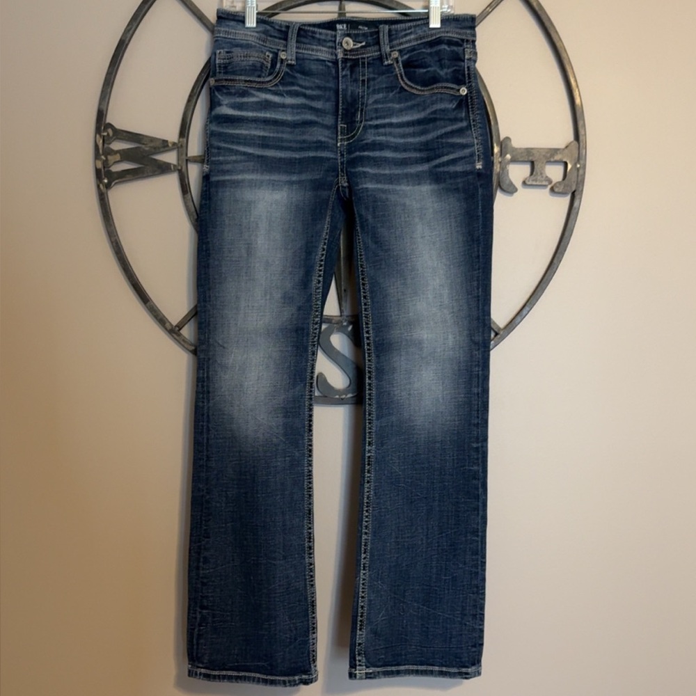 Mens BKE Dark Blue Boot Cut Fulton Jeans